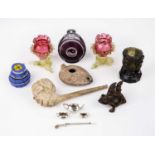 Miscellaneous to include a minature silver tea set, a Scottish silver brooch, a Roman oil lamp, an