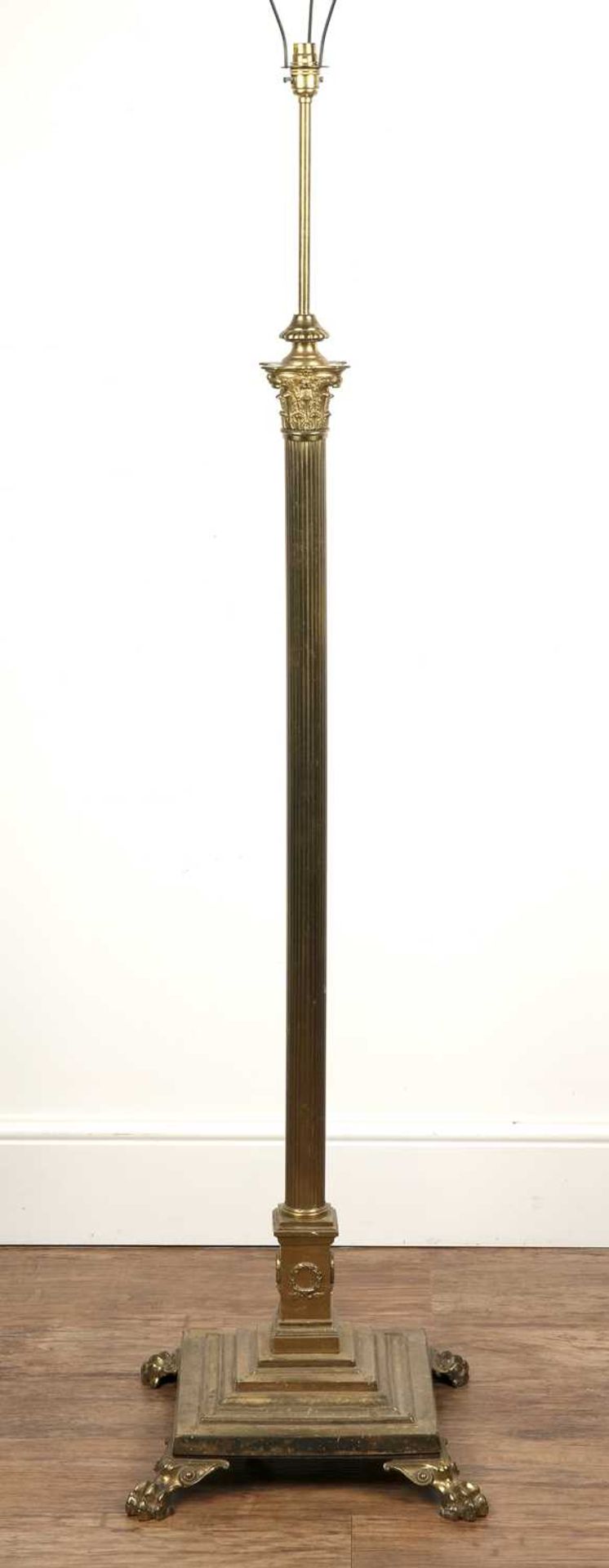 Brass Corinthian column standard lamp with a stepped base and claw feet, 153cm highWith various - Image 3 of 3