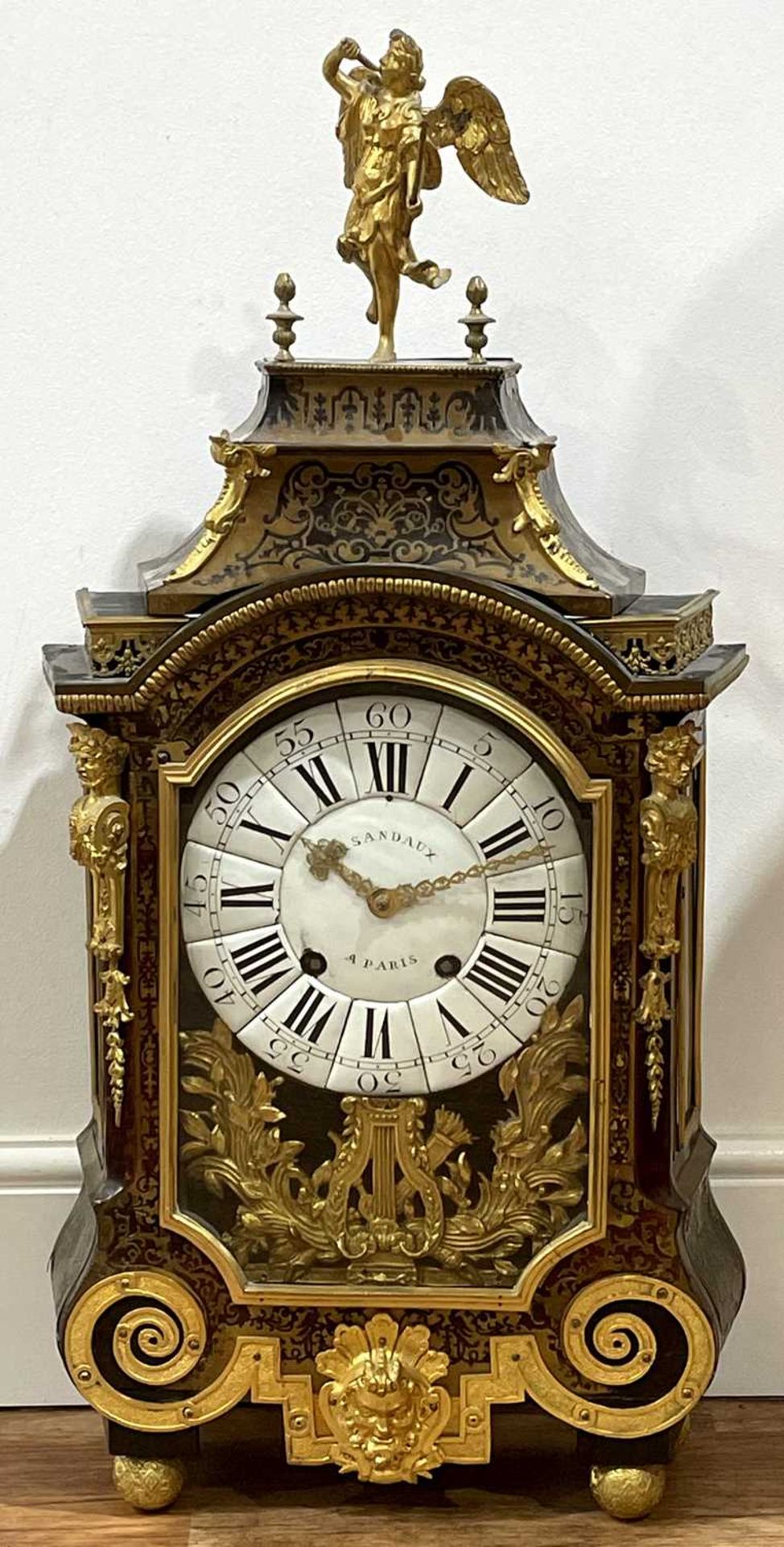 Boulle work bracket clock French, early 19th Century, the white enamel roman dial with Arabic five