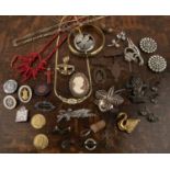 Collection of miscellaneous costume jewellery including: an antique red jewellery box, enamel