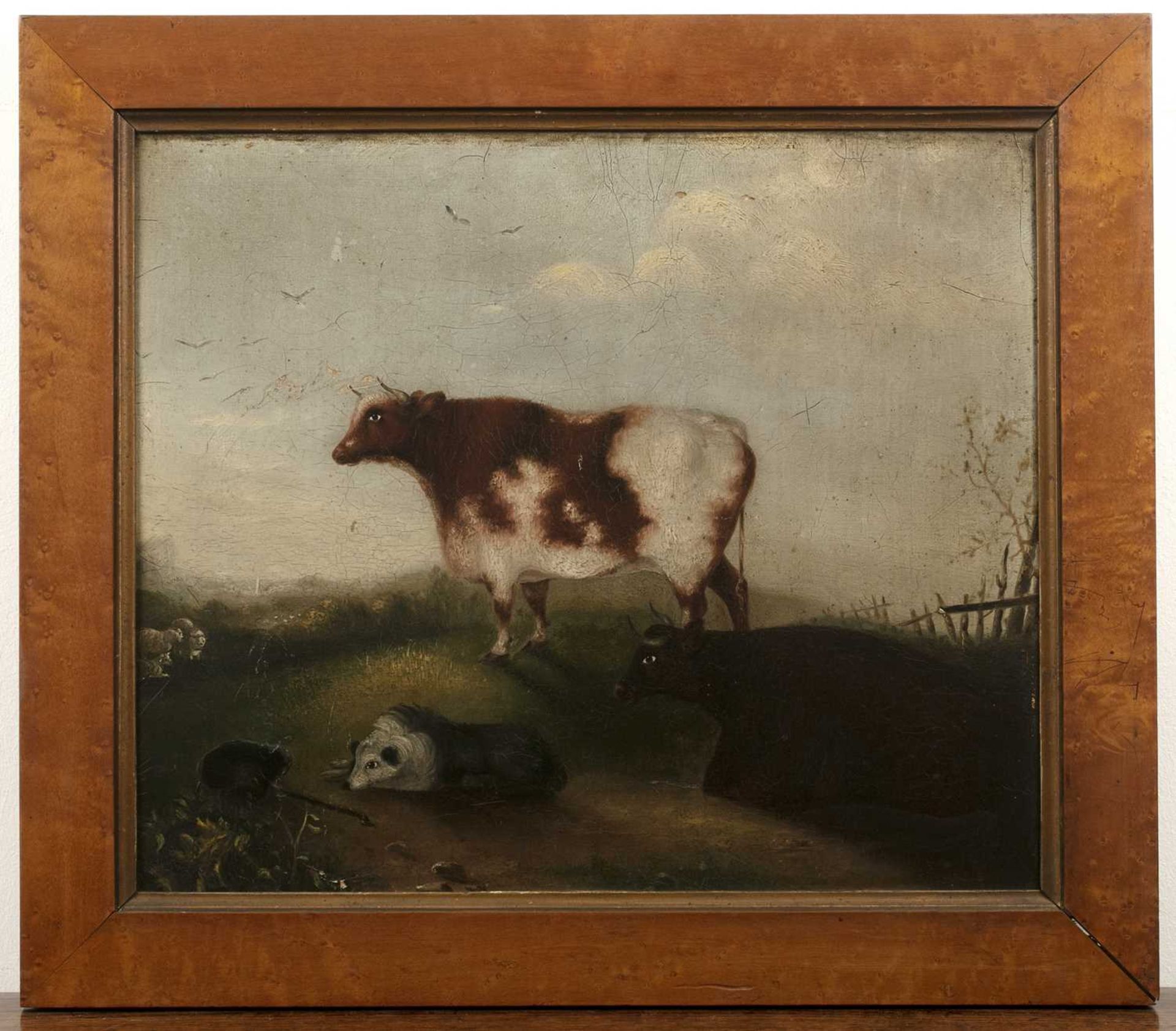 19th Century naive school 'Folk study of cattle and a sheepdog', oil on panel, unsigned, 35.5cm x - Image 2 of 3