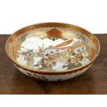 Satsuma large bowl Japanese, 19th Century painted with a court scene on a terrace, signed, 32.7cm