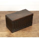 Oak carved box 18th Century, with repeating arch decoration to the front panel, 45cm wide x 27cm