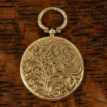 Circular engraved vinaigrette pendant early 19th Century, unmarked precious metal, with acanthus