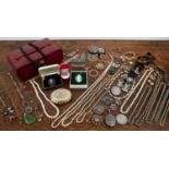 Group of gold and costume jewellery including: two 9ct gold bar brooches, 4g approx overall, a 9ct
