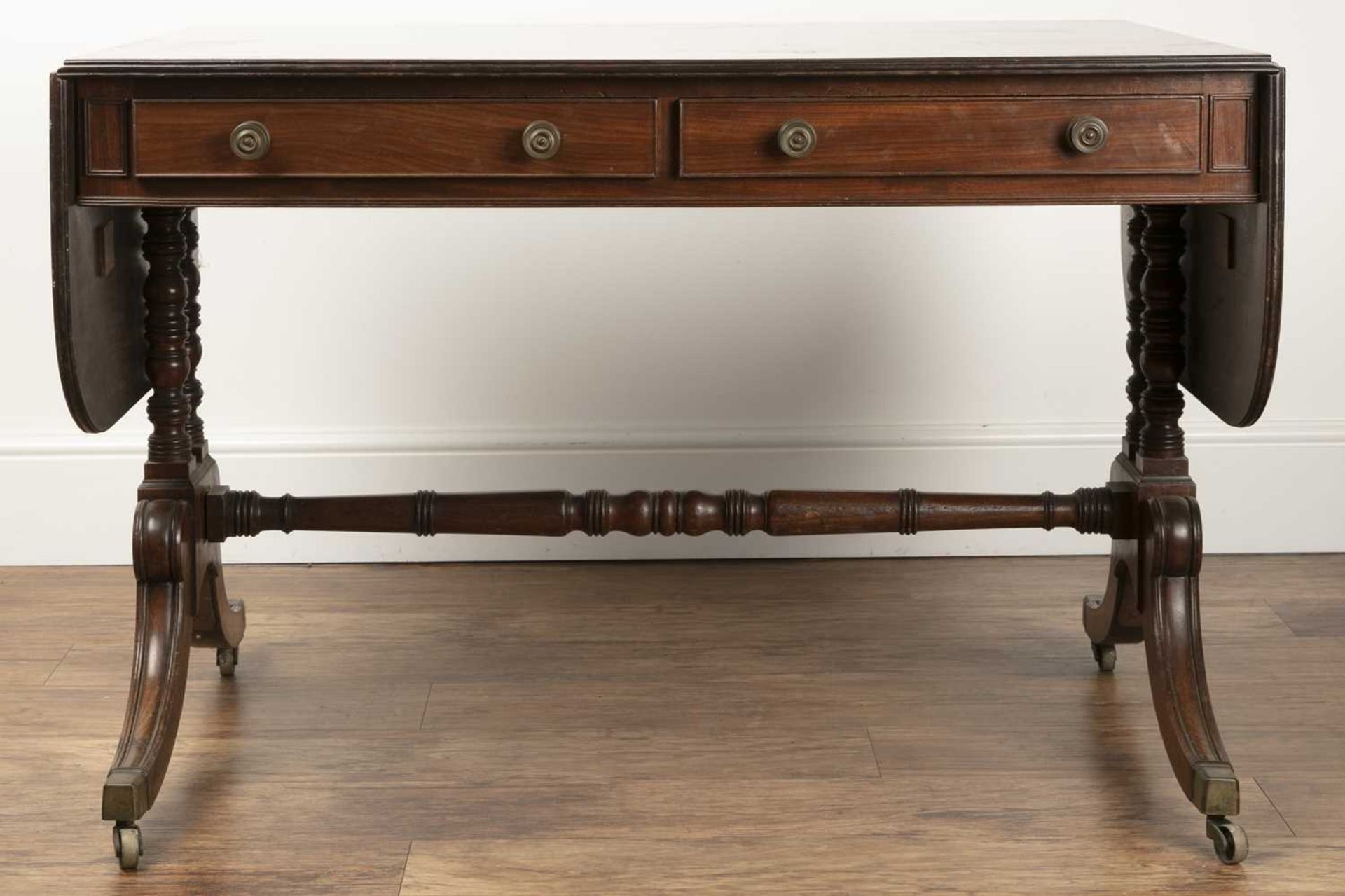 Mahogany and crossbanded sofa table 19th Century, with two fitted drawers and two dummy drawers, - Image 5 of 6