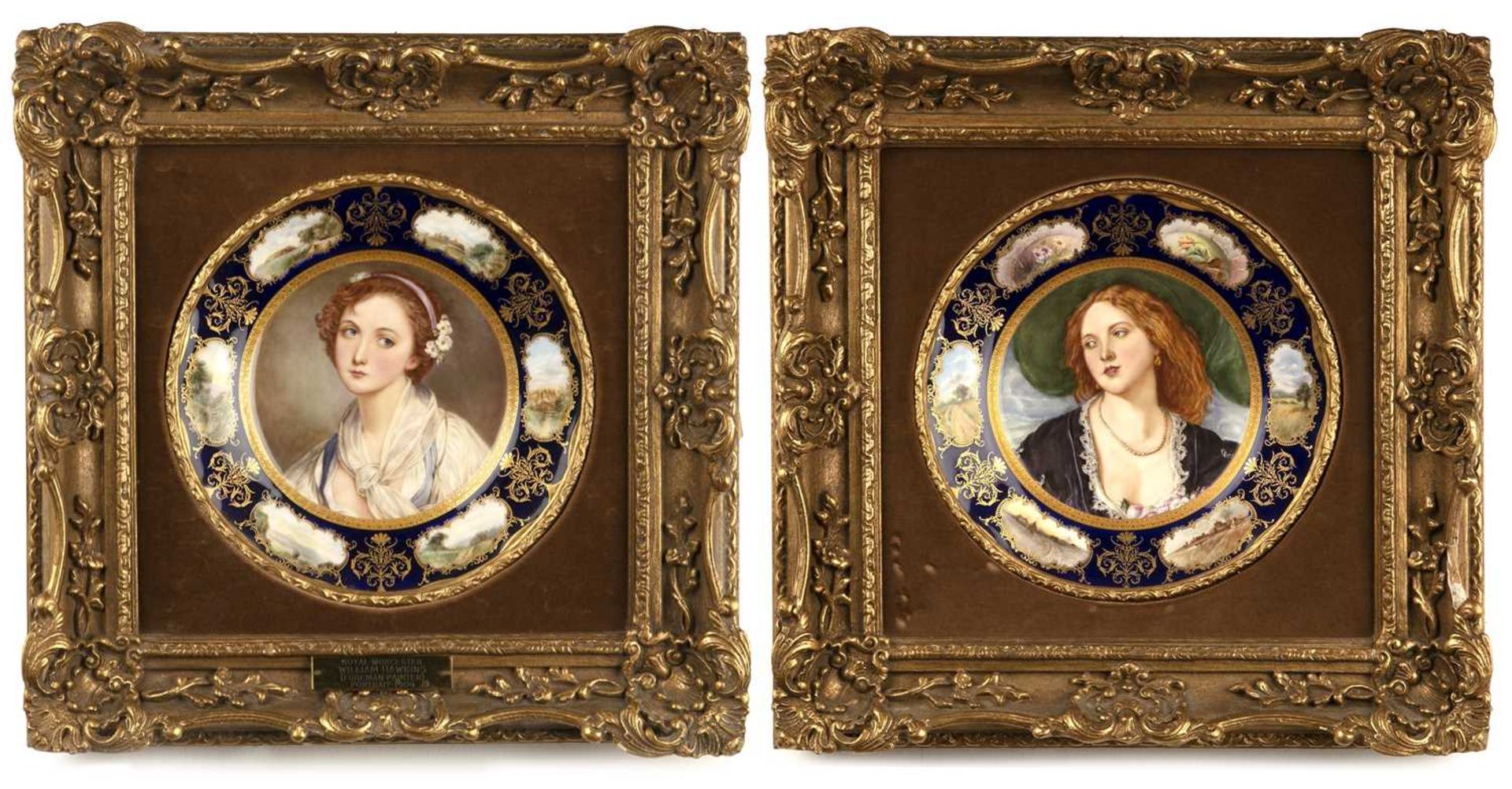 William Hawkins for Royal Worcester Pair of cabinet plates painted with female portraits, with