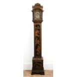 Early 20th Century black japanned grandmother clock the break arch brass dial with roman chapter