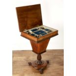 Tunbridge Ware walnut sewing table Victorian, with a loose glass top and inlay depicting a castle, a