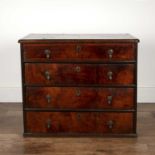 Walnut veneered chest of drawers 18th Century, comprising four long drawers with metal acorn