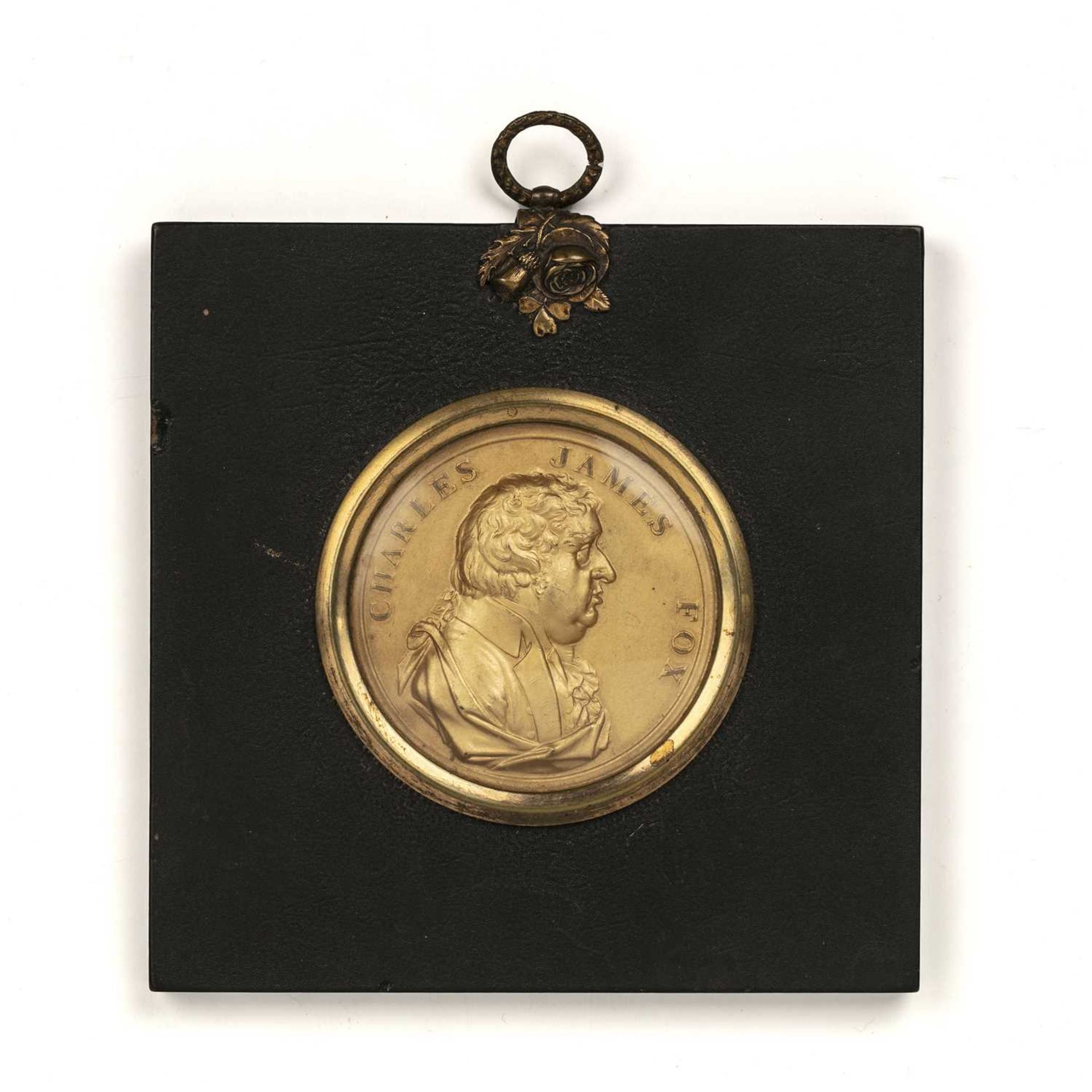 Portrait medal of Charles James Fox in an ebonised frame, the medal is 5cm diameter Provenance: