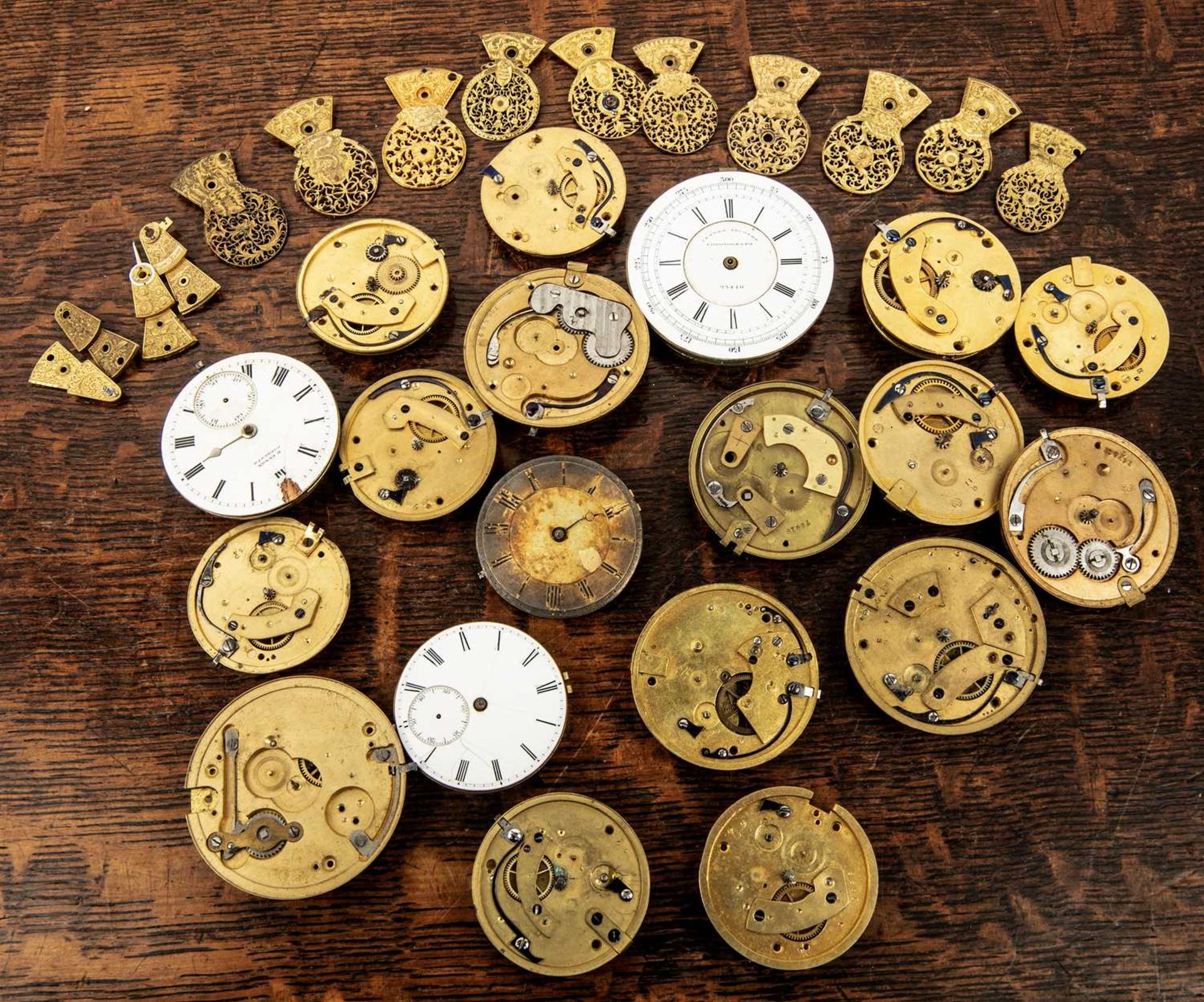 Collection of watch movements and watch cocks 18th Century and later, verge and other movements (