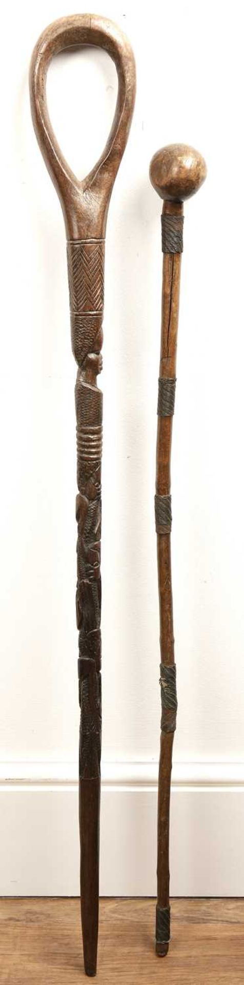 Knob kerry stick African, possibly Zulu, 84cm and another carved stick, 96cm (2)The knob kerry has - Bild 3 aus 3