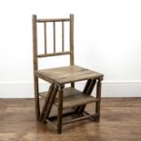Turned ash metamorphic library steps/chair late 19th Century with spindle back, 83.5cm high when