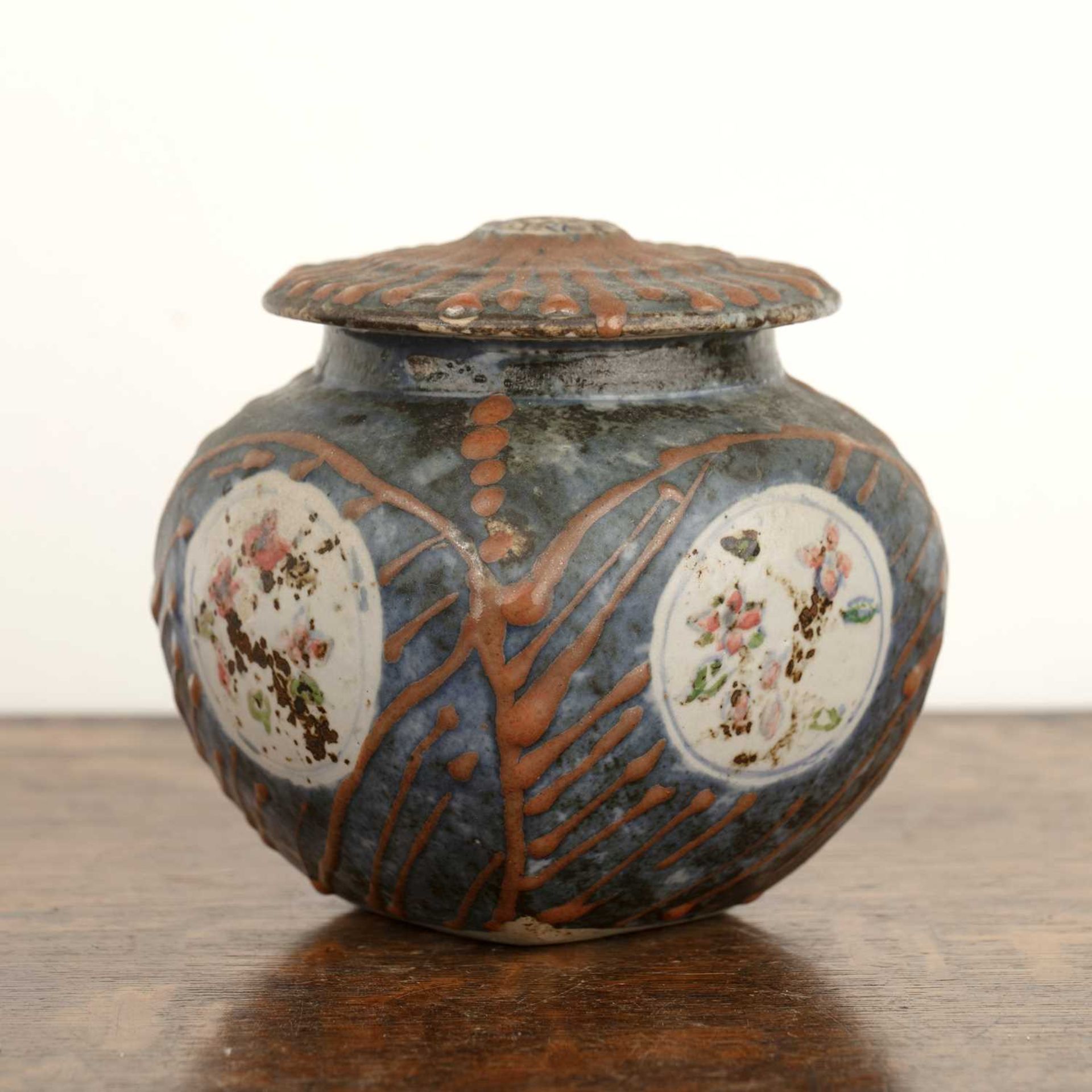 In the manner of Tatsuzo Shimaoka (1919-2007) studio pottery, vase and cover, with floral roundel - Image 3 of 6