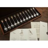 Cased set of twelve silver RSPB spoons 'The Royal Society for the Protection of Birds spoon