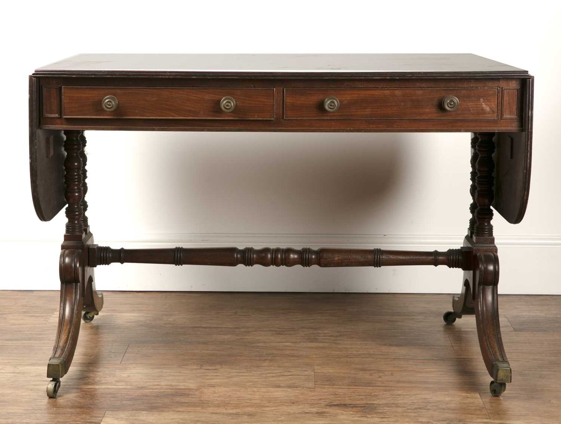Mahogany and crossbanded sofa table 19th Century, with two fitted drawers and two dummy drawers, - Image 3 of 6