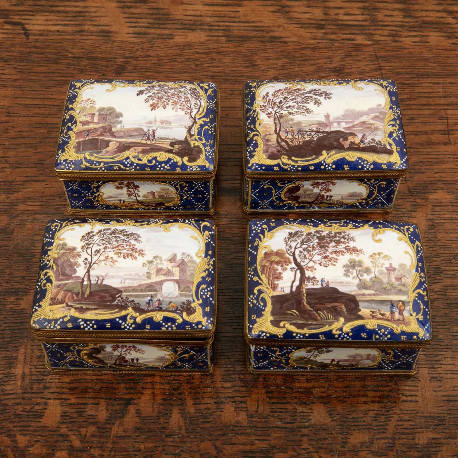 Set of four rectangular shaped enamel boxes English, 19th Century each painted with panels of - Bild 2 aus 5