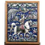 Qajar coloured tile Persia/Iran, 19th century, with a figure riding a horse to the centre;