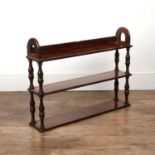 Mahogany three tier shelf Victorian, with turned supports, 81cm wide x 60cm high x 16cm deepWith