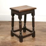 Oak joint stool 18th Century and later, on turned supports, 35.5cm x 26.5 x 52.5cm Provenance: The