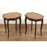 Pair of marquetry small occasional tables French style, 41cm long x 32cm deep x 47cm Some slight