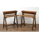 Pair of oak artist trestle easels late 19th/early 20th Century, 66cm wide x 74cm high x 39cm deep