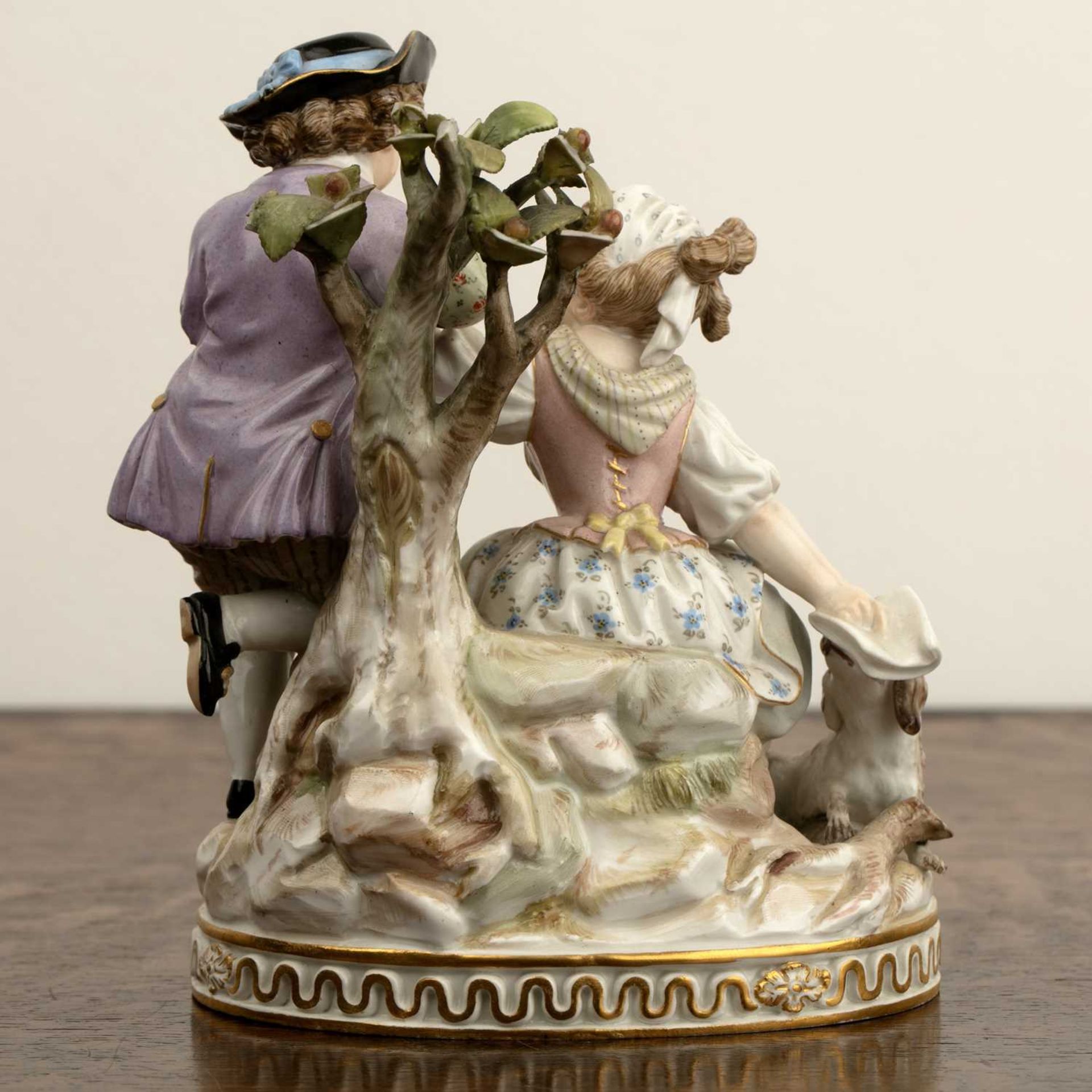 Meissen porcelain figure group of two young children, the little girl with a dog and her feet and - Image 2 of 3