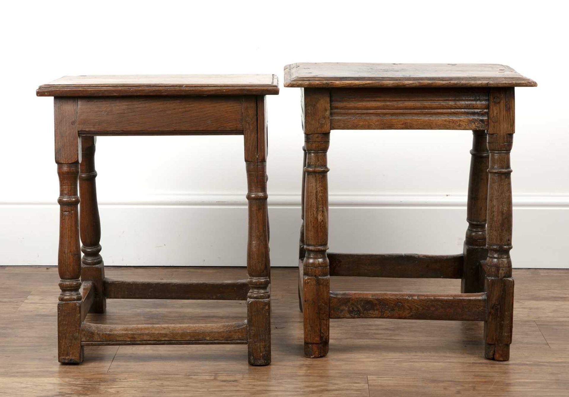 Two oak joint stools 18th Century and later, the larger example measures 44cm x 27.5cm x 51.5cm, the - Image 4 of 5