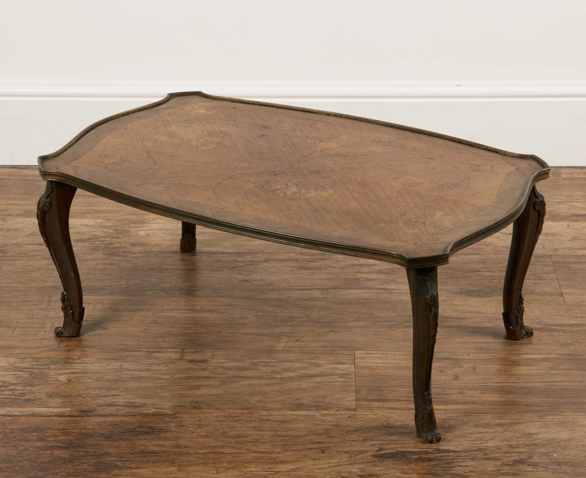 Marquetry low occasional table French, with gilt metal mounts, 71cm wide x 46cm deep x 29cm - Image 3 of 4