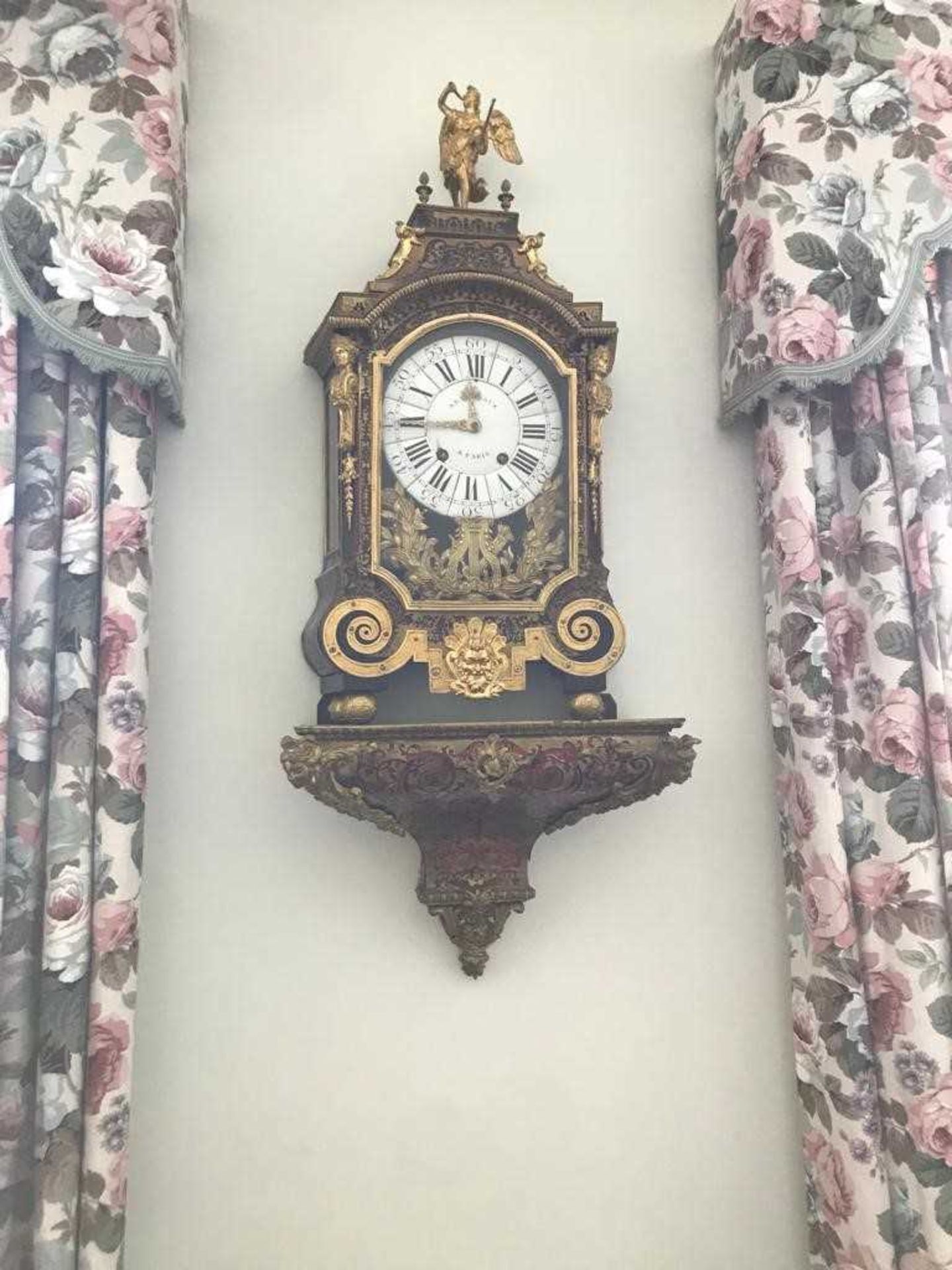Boulle work bracket clock French, early 19th Century, the white enamel roman dial with Arabic five - Image 7 of 10