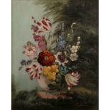 E Vanderman (20th Century School) 'Untitled still life of flowers in a vase', oil on panel, bears