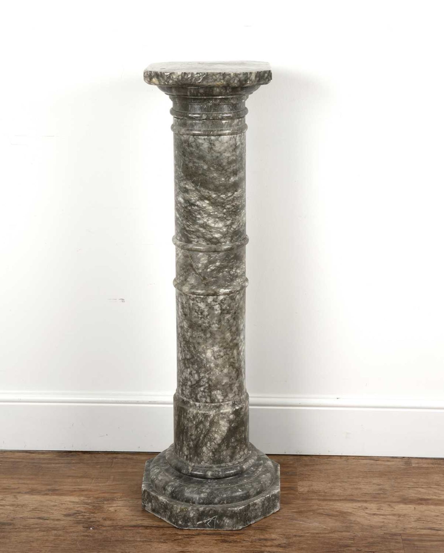 Sectional alabaster faux marble plinth or stand 19th Century, on a hexagonal base, 35.5cm