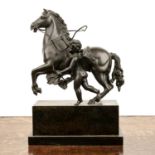 Bronze model of a horse and cupid 19th Century, the classical styled trotting horse with its reins