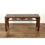 Hardwood opium table Chinese, 19th Century, with a carved ruyi frieze, 110cm long x 37cm deep x 49.