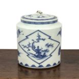 Hirado blue and white porcelain jar and cover Japanese, painted with stalks and panels of blossom