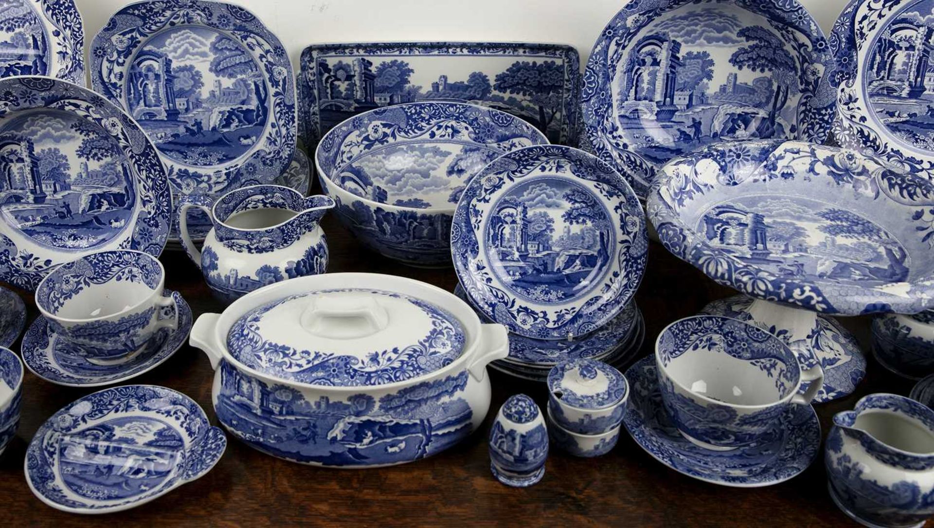 Copeland Spode Italian blue and white part dinner service including: plates, serving dishes, teacups - Image 2 of 6