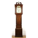 Oak and mahogany crossbanded 30 hour longcase clock 19th Century, the break arch painted Arabic dial