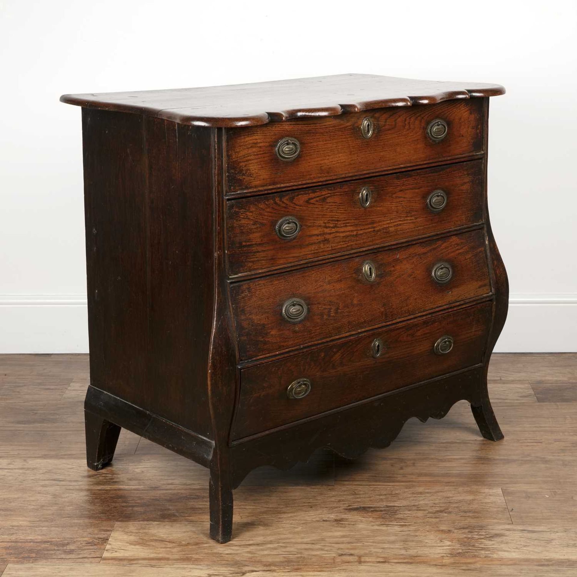Bombe oak chest of drawers Dutch, 18th Century, 86cm wide x 52cm deep x 83.5cm high Provenance: - Image 2 of 6