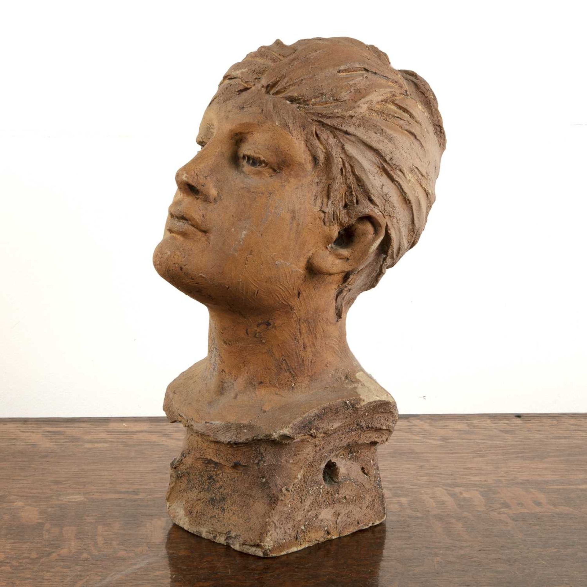 Plaster head of a girl French, circa 1900, impressed signature, 34cm high Provenance: The property - Image 2 of 5