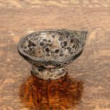 Porringer with volcanic/raku glaze with acanthus leaf silver plated mount, 14.5cm wide x 5cm