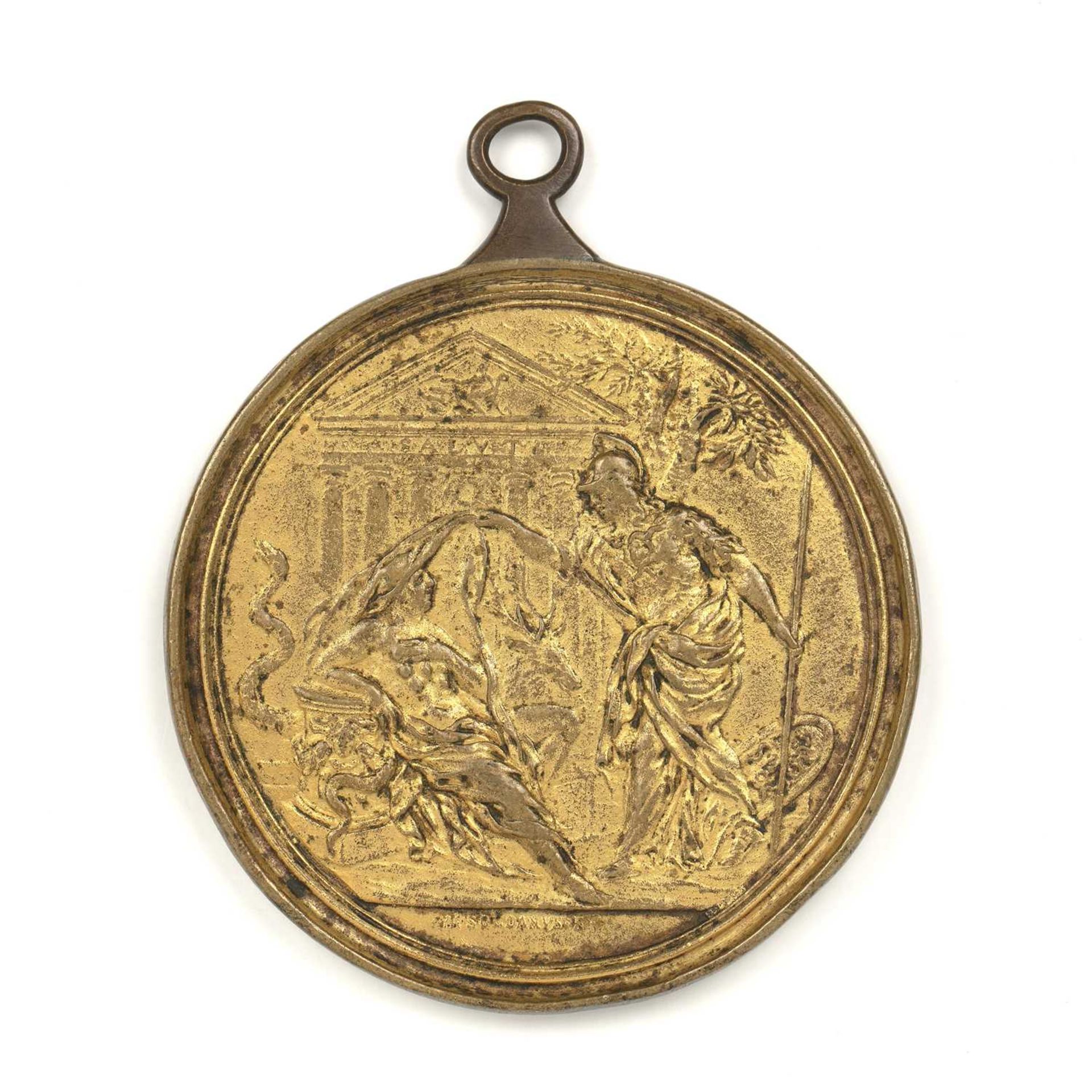 Massimiliano Soldani (1658-1740) gilt bronze portrait medal of Francisco Redi, marked M.Sold.1684, - Bild 2 aus 2
