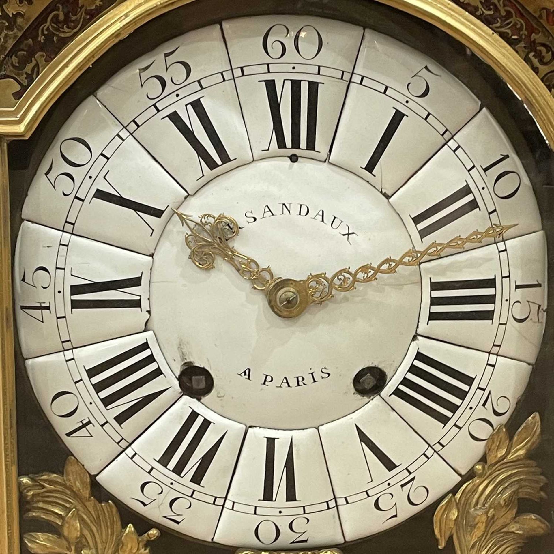 Boulle work bracket clock French, early 19th Century, the white enamel roman dial with Arabic five - Image 3 of 10