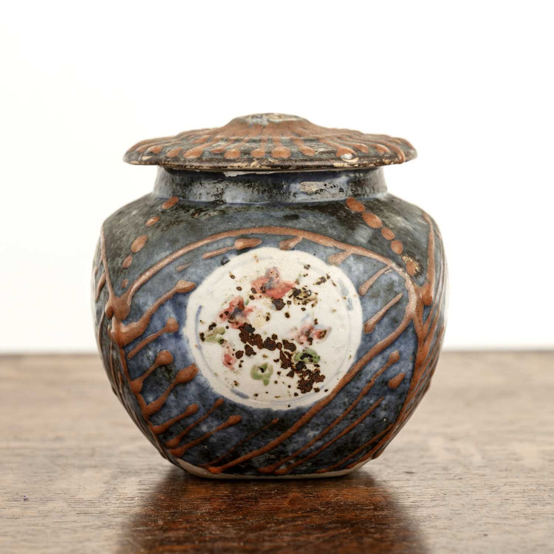 In the manner of Tatsuzo Shimaoka (1919-2007) studio pottery, vase and cover, with floral roundel - Image 2 of 6