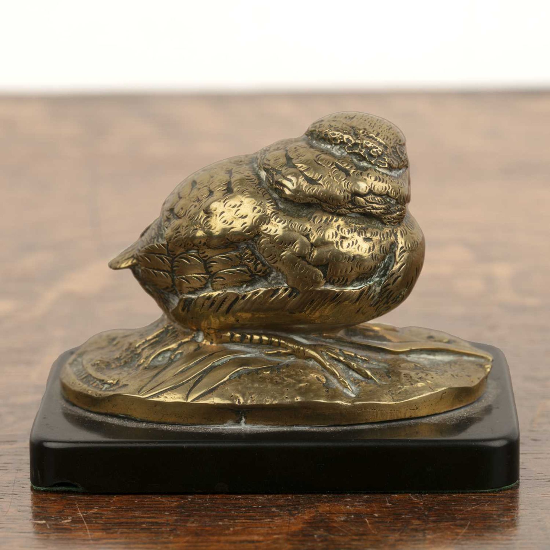 After Louis Villeminot (1826-c1914) small gilt bronze model of a bird, on a marble rectangular base, - Image 2 of 3