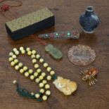 Collection of pieces Chinese, including an enamel and filigree nail guard, a bead necklace and gourd