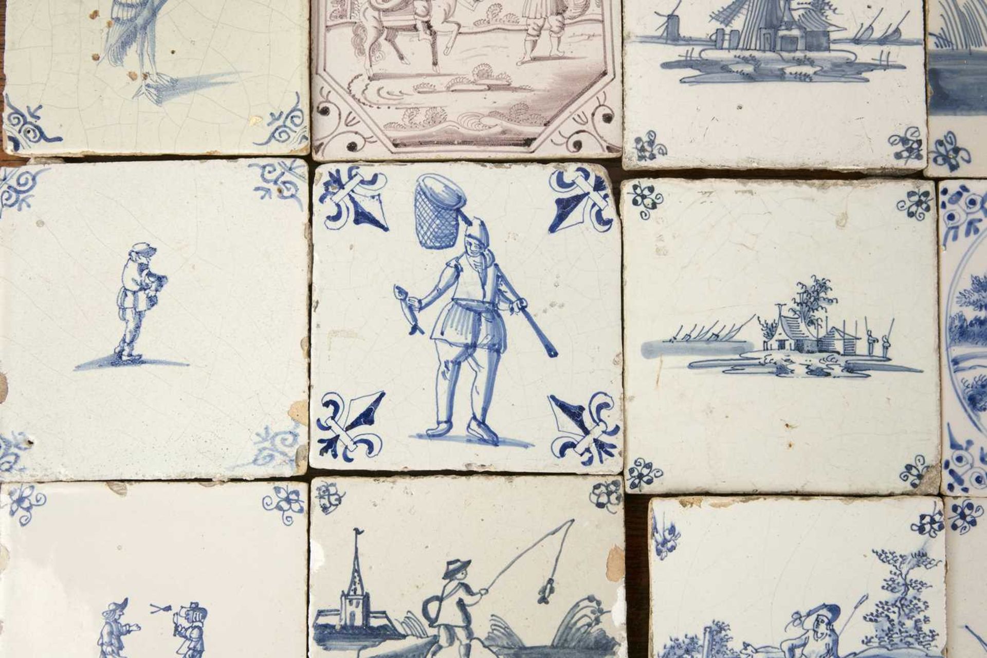 Collection of Delft tiles Dutch, blue and white, depicting various subjects, including two Manganese - Image 3 of 5