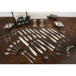 Collection of silver and silver plated items including: a wooden cased Mappin & Webb mother of pearl