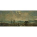 19th Century English School 'Untitled beach scene with boats', oil on panel, indistinctly signed