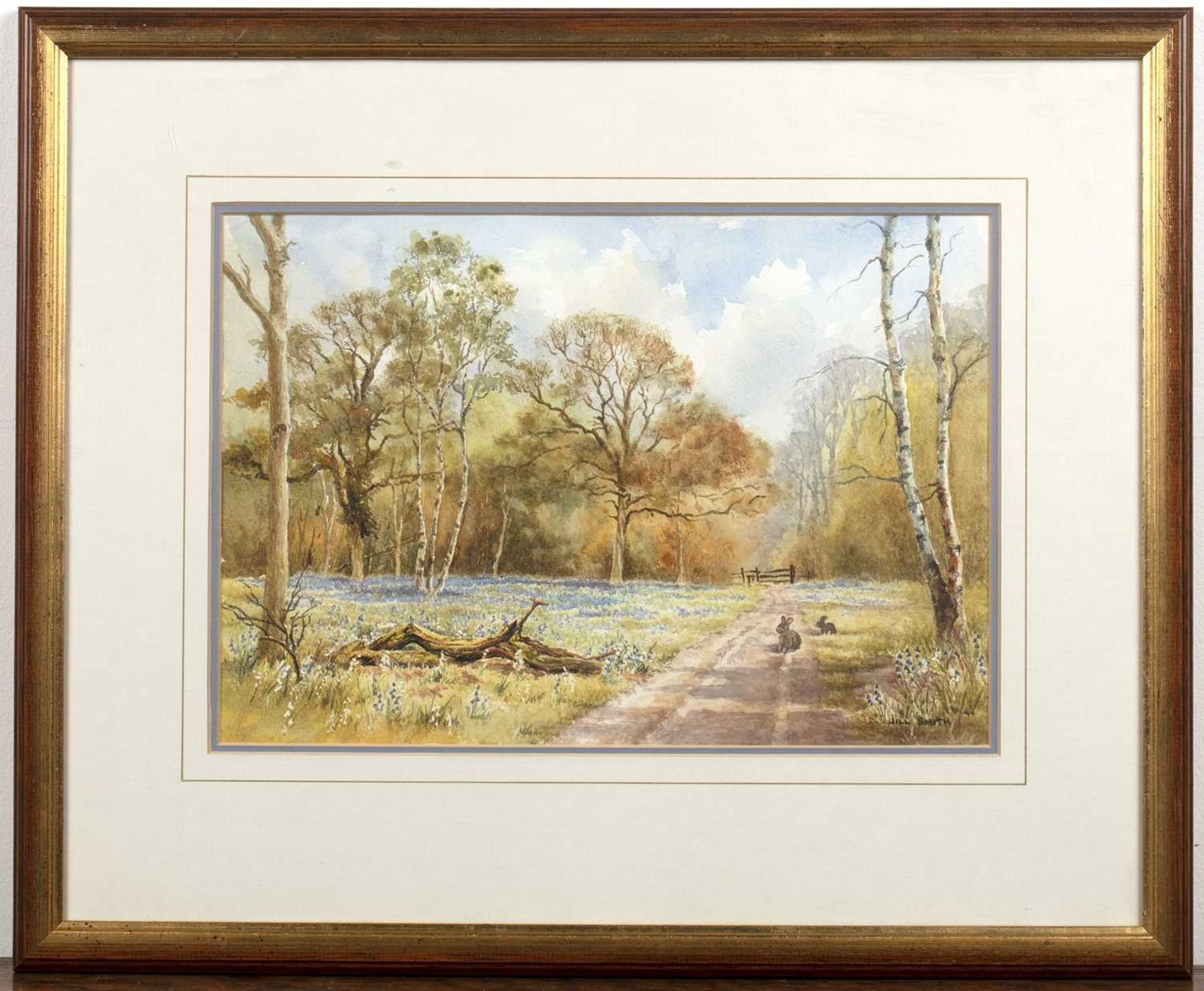 Jill Smith (Contemporary) 'Bluebell woods with rabbits', watercolour, signed lower right, 24cm x - Image 2 of 3